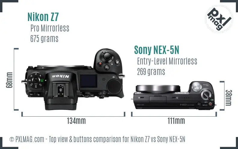 Nikon Z7 vs Sony NEX-5N top view buttons comparison Nikon Z7 vs Sony NEX-5N top view buttons comparison