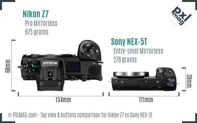 Nikon Z7 vs Sony NEX-5T top view buttons comparison