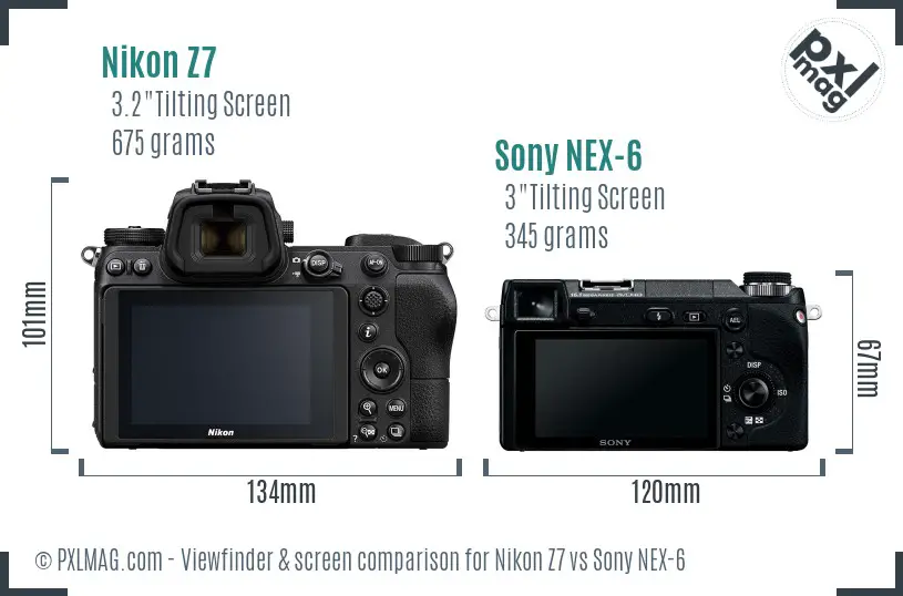 Nikon Z7 vs Sony NEX-6 Screen and Viewfinder comparison