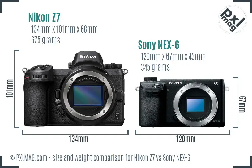 Nikon Z7 vs Sony NEX-6 size comparison