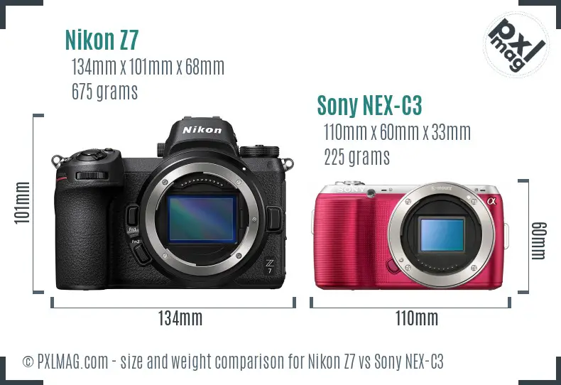 Nikon Z7 vs Sony NEX-C3 size comparison