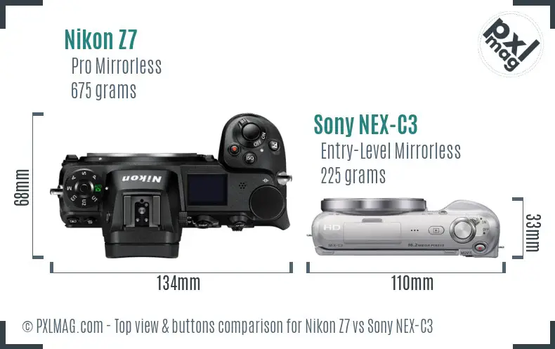 Nikon Z7 vs Sony NEX-C3 top view buttons comparison