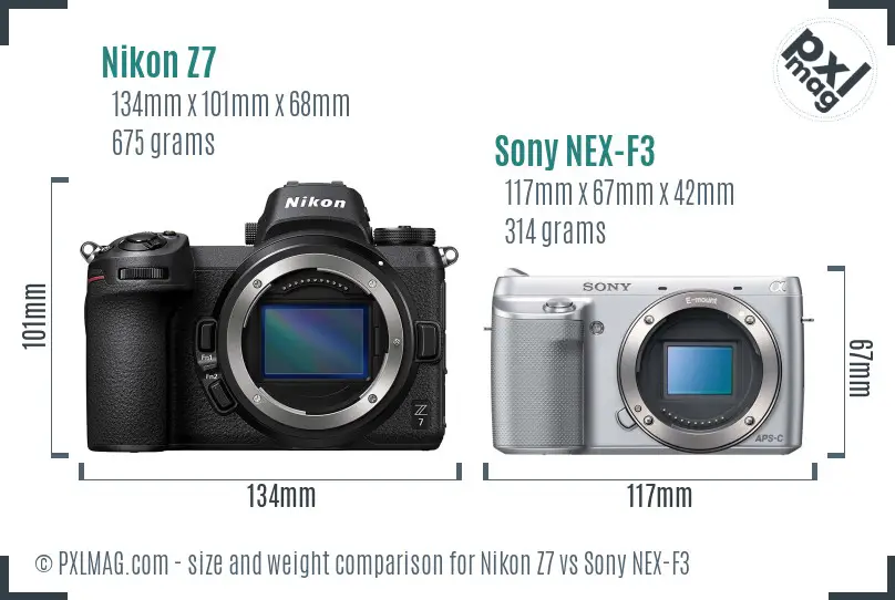 Nikon Z7 vs Sony NEX-F3 size comparison