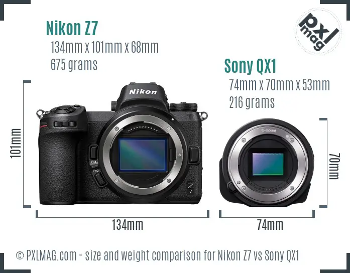 Nikon Z7 vs Sony QX1 size comparison Nikon Z7 vs Sony QX1 size comparison