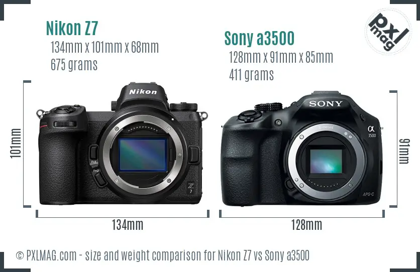 Nikon Z7 vs Sony a3500 size comparison