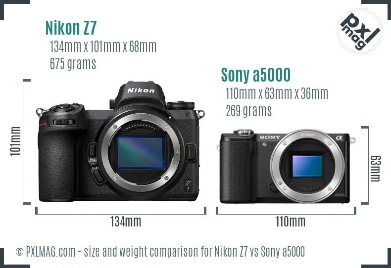 Nikon Z7 vs Sony a5000 size comparison