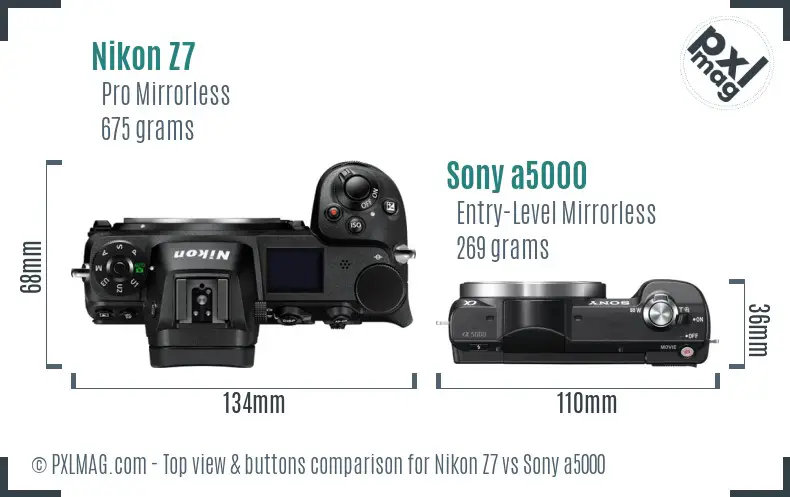 Nikon Z7 vs Sony a5000 top view buttons comparison