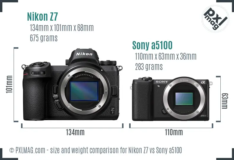 Nikon Z7 vs Sony a5100 size comparison