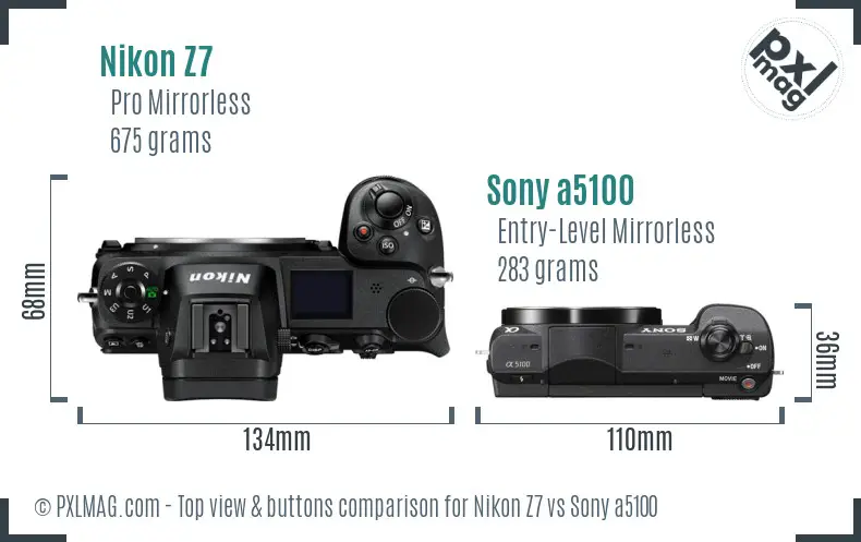 Nikon Z7 vs Sony a5100 top view buttons comparison