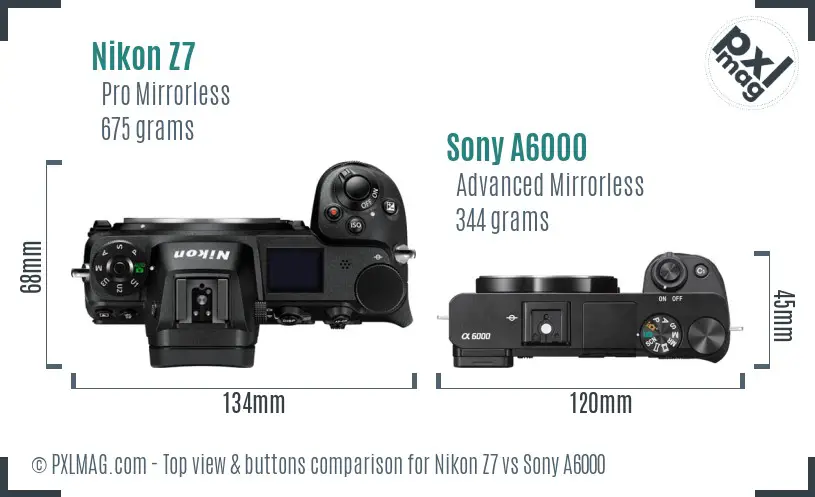 Nikon Z7 vs Sony A6000 top view buttons comparison