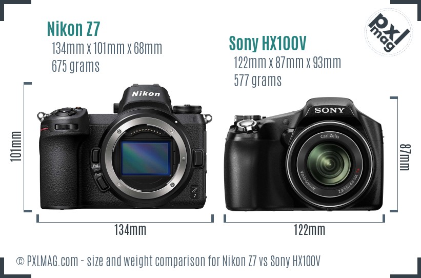 Nikon Z7 vs Sony HX100V size comparison