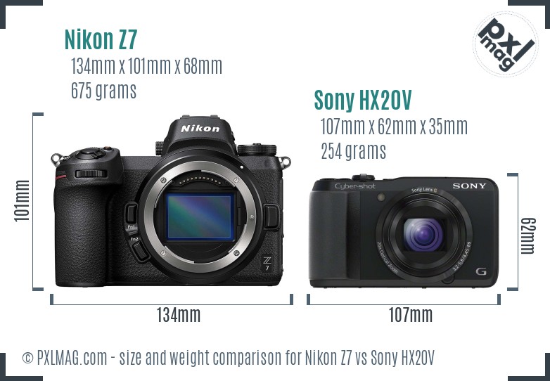 Nikon Z7 vs Sony HX20V size comparison