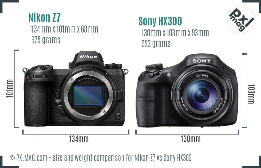 Nikon Z7 vs Sony HX300 size comparison