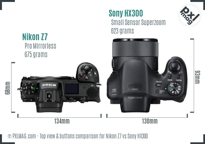 Nikon Z7 vs Sony HX300 top view buttons comparison