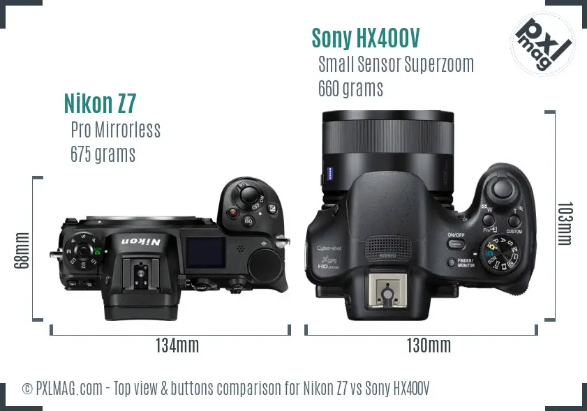Nikon Z7 vs Sony HX400V top view buttons comparison Nikon Z7 vs Sony HX400V top view buttons comparison