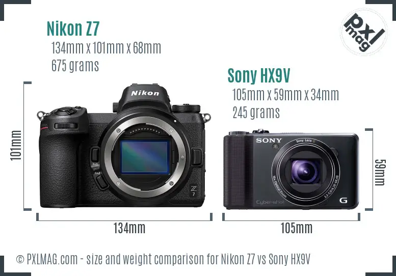 Nikon Z7 vs Sony HX9V size comparison