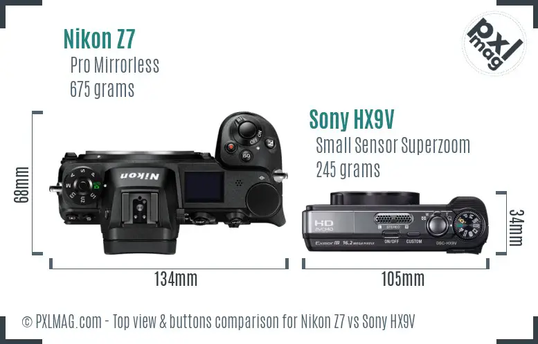 Nikon Z7 vs Sony HX9V top view buttons comparison