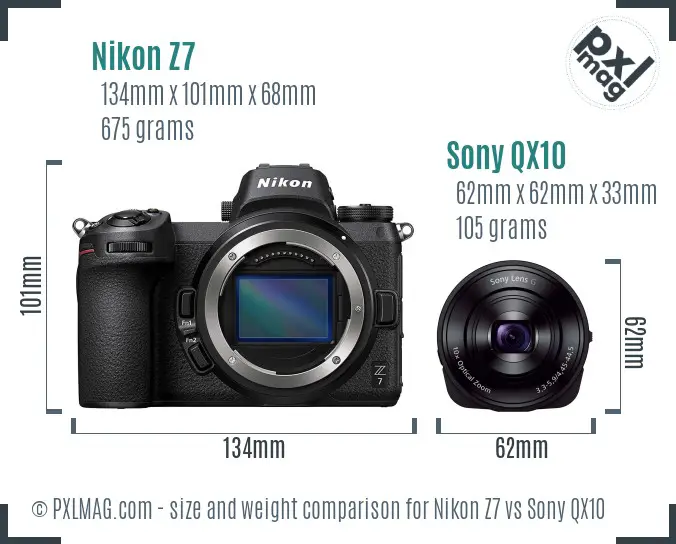 Nikon Z7 vs Sony QX10 size comparison