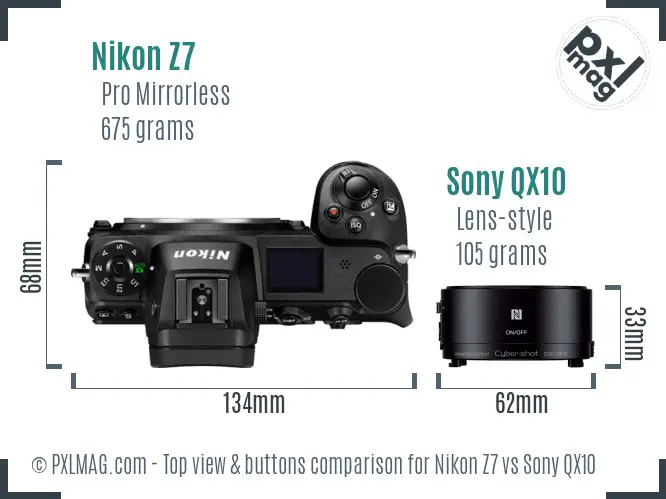 Nikon Z7 vs Sony QX10 top view buttons comparison