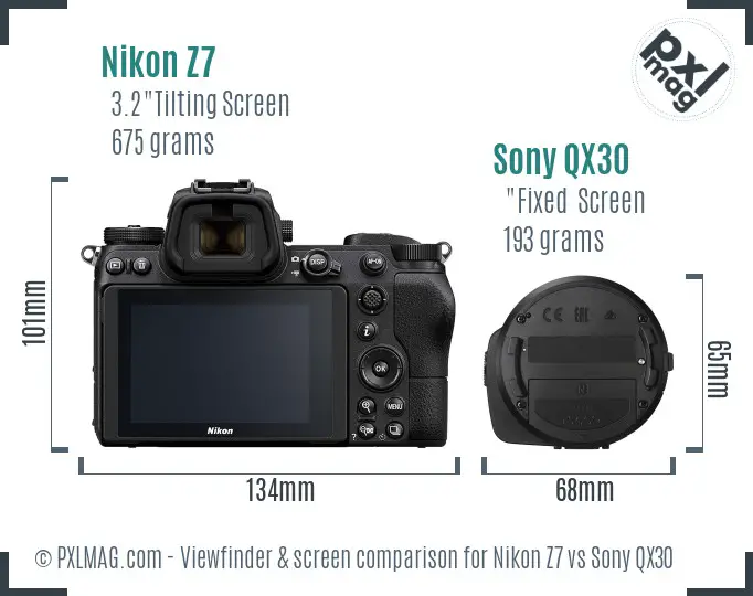 Nikon Z7 vs Sony QX30 Screen and Viewfinder comparison