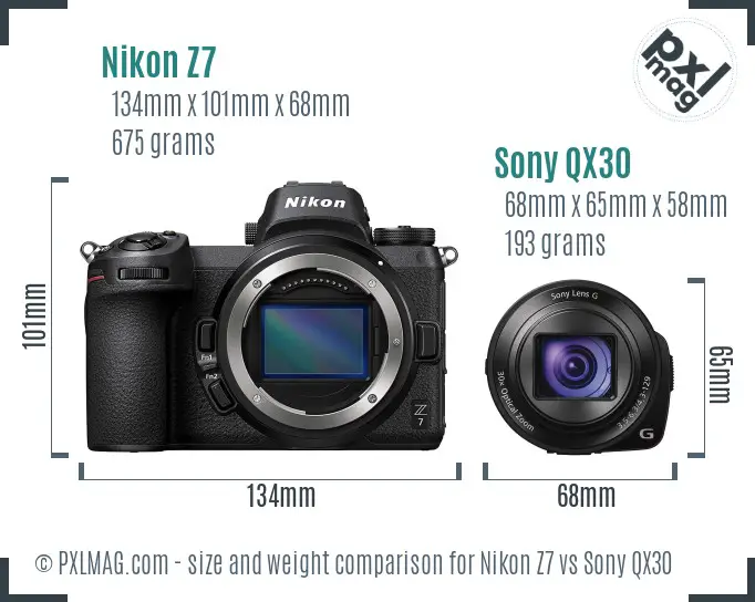 Nikon Z7 vs Sony QX30 size comparison