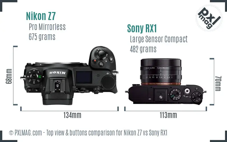 Nikon Z7 vs Sony RX1 top view buttons comparison