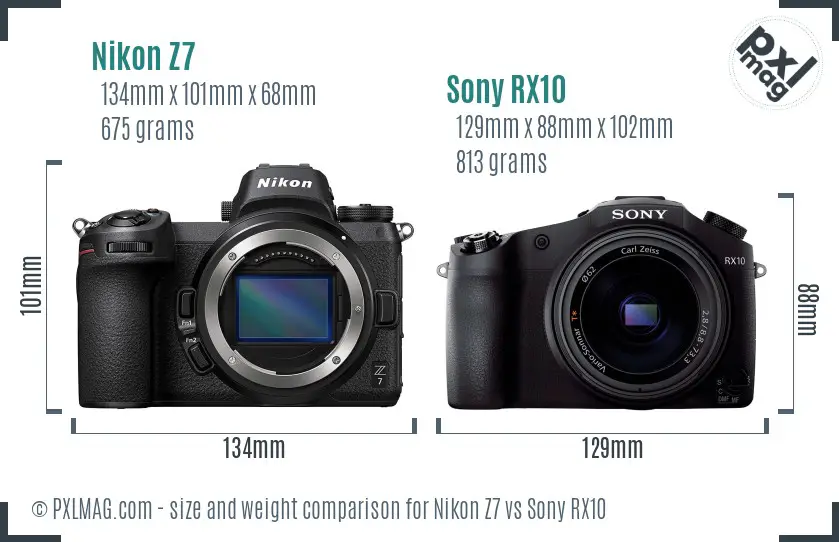 Nikon Z7 vs Sony RX10 size comparison