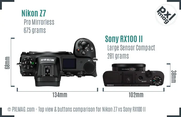 Nikon Z7 vs Sony RX100 II top view buttons comparison