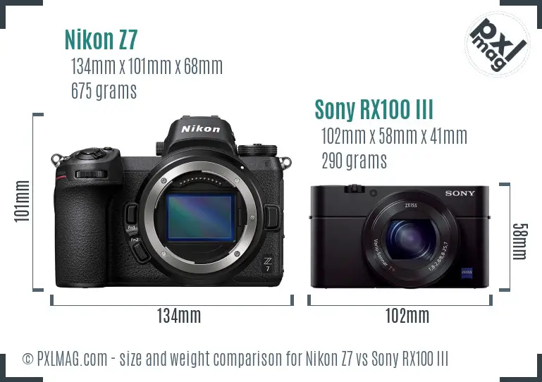 Nikon Z7 vs Sony RX100 III size comparison