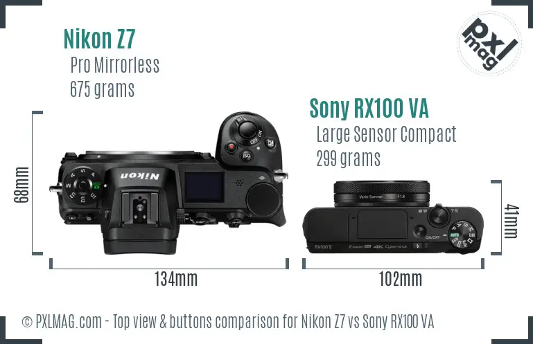 Nikon Z7 vs Sony RX100 VA top view buttons comparison