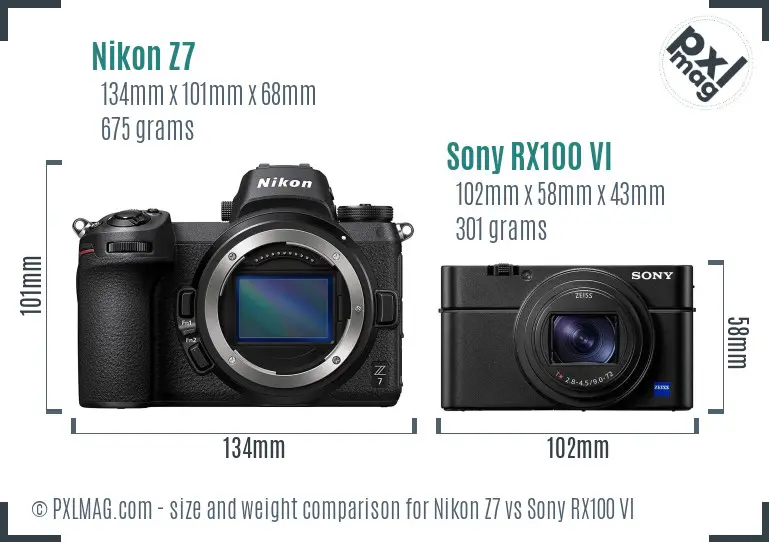 Nikon Z7 vs Sony RX100 VI size comparison