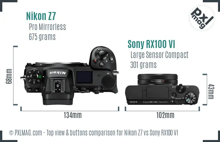 Nikon Z7 vs Sony RX100 VI top view buttons comparison