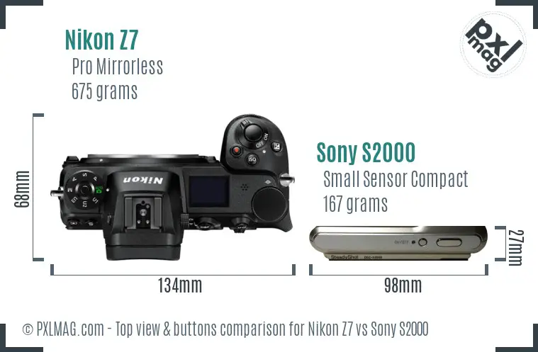 Nikon Z7 vs Sony S2000 top view buttons comparison Nikon Z7 vs Sony S2000 top view buttons comparison