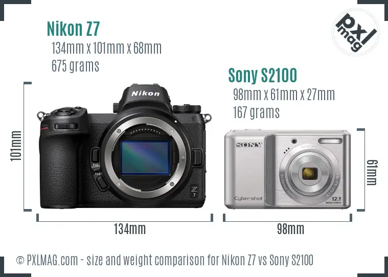 Nikon Z7 vs Sony S2100 size comparison