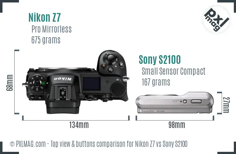Nikon Z7 vs Sony S2100 top view buttons comparison
