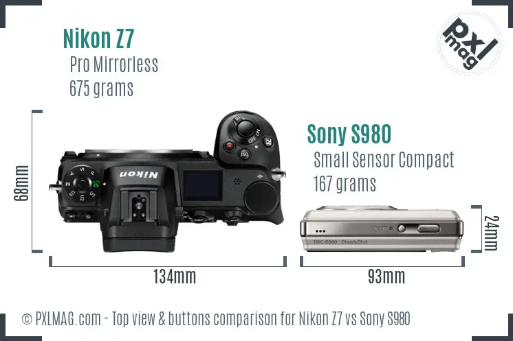 Nikon Z7 vs Sony S980 top view buttons comparison