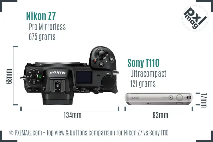 Nikon Z7 vs Sony T110 top view buttons comparison