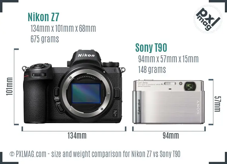 Nikon Z7 vs Sony T90 size comparison