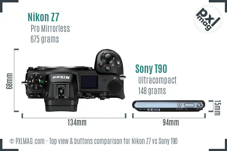 Nikon Z7 vs Sony T90 top view buttons comparison