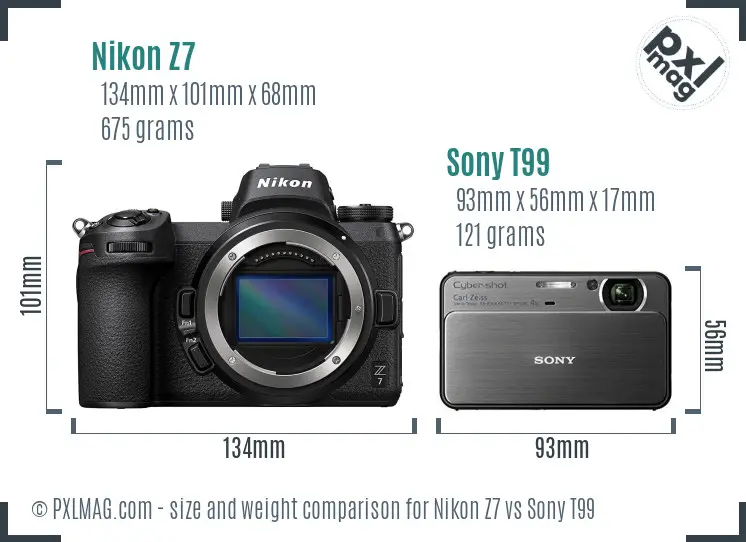 Nikon Z7 vs Sony T99 size comparison