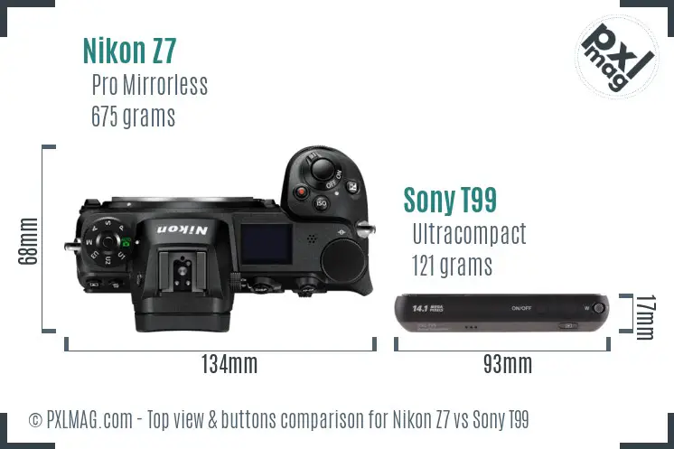 Nikon Z7 vs Sony T99 top view buttons comparison