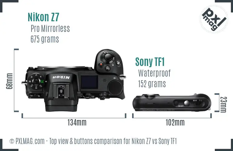 Nikon Z7 vs Sony TF1 top view buttons comparison Nikon Z7 vs Sony TF1 top view buttons comparison