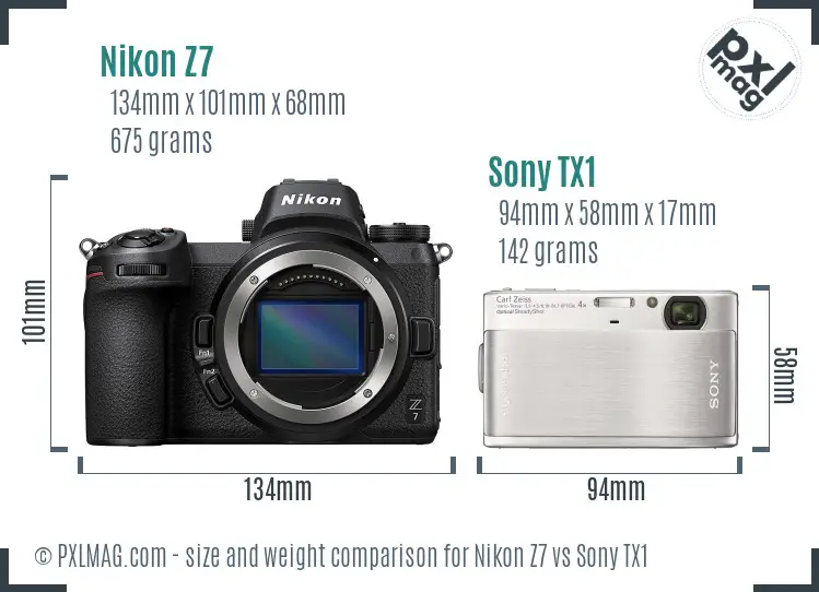 Nikon Z7 vs Sony TX1 size comparison