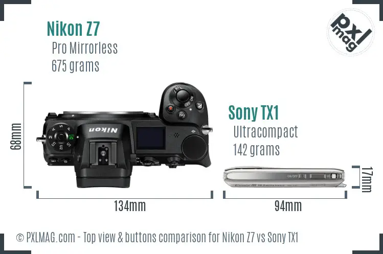 Nikon Z7 vs Sony TX1 top view buttons comparison
