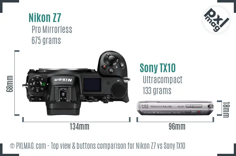 Nikon Z7 vs Sony TX10 top view buttons comparison