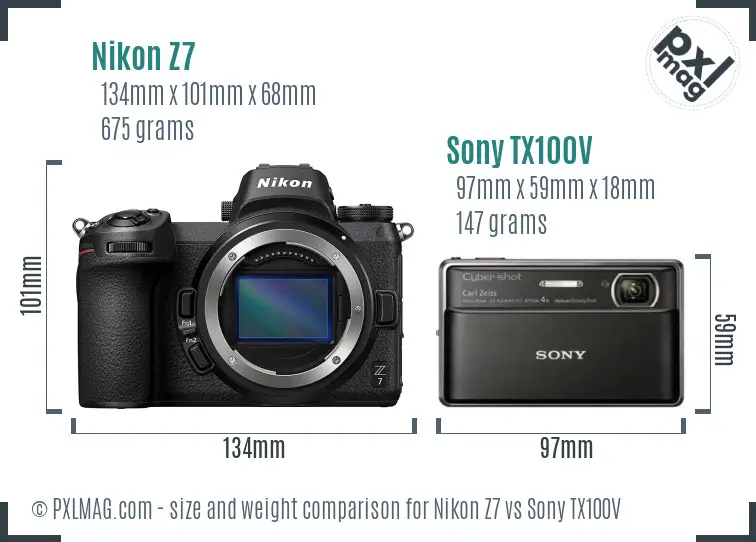 Nikon Z7 vs Sony TX100V size comparison