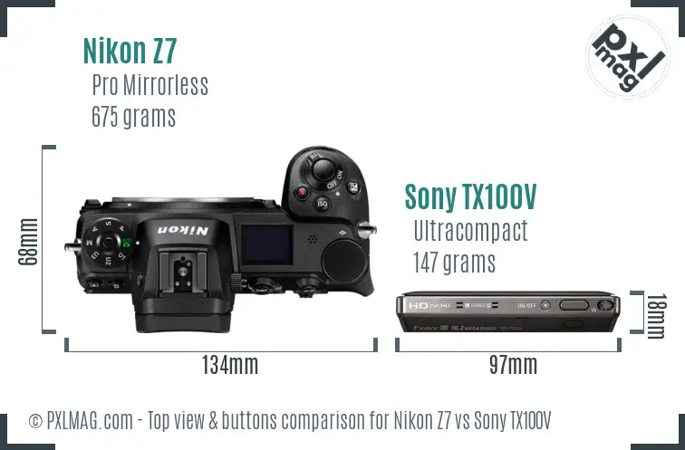 Nikon Z7 vs Sony TX100V top view buttons comparison