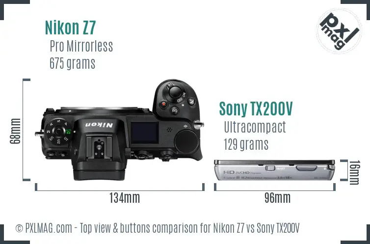 Nikon Z7 vs Sony TX200V top view buttons comparison