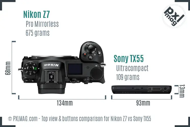 Nikon Z7 vs Sony TX55 top view buttons comparison