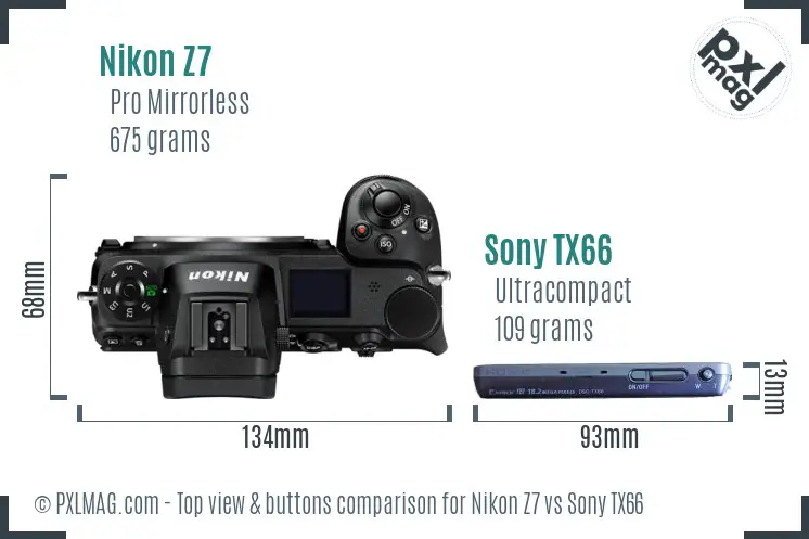 Nikon Z7 vs Sony TX66 top view buttons comparison Nikon Z7 vs Sony TX66 top view buttons comparison